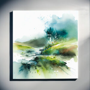 Sussex Abstract Landscape Green Watercolour for Living Room | Modern Home Decor - C