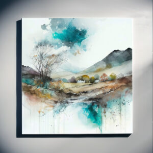 Sussex Watercolour Landscape Living Room Wall Art | Abstract Blue and Warm Tones Home Decor - C