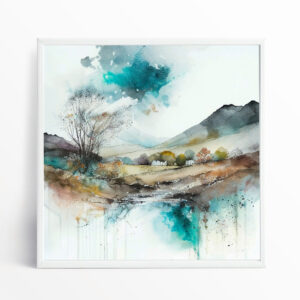 Sussex Watercolour Landscape Living Room Wall Art | Abstract Blue and Warm Tones Home Decor