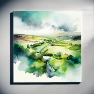 Sussex Countryside Watercolour Landscape Art | Green Living Room Wall Decor - C