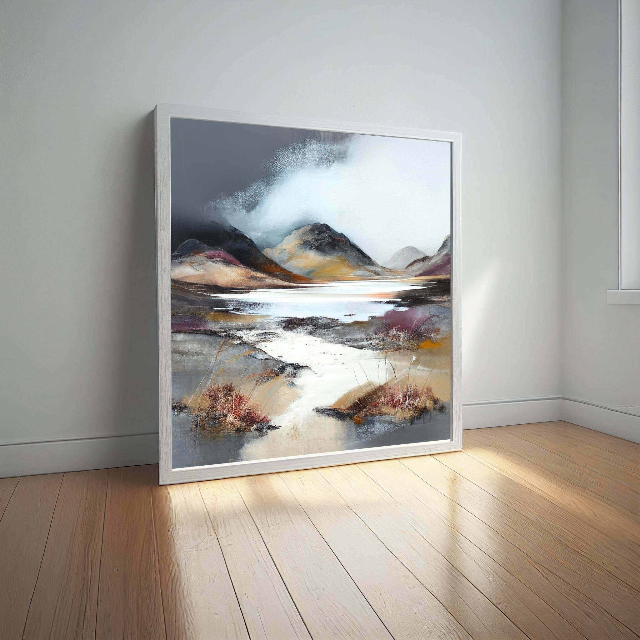 Highlands Abstract Grey Landscape Living Room Wall Art | Modern Home Decor -