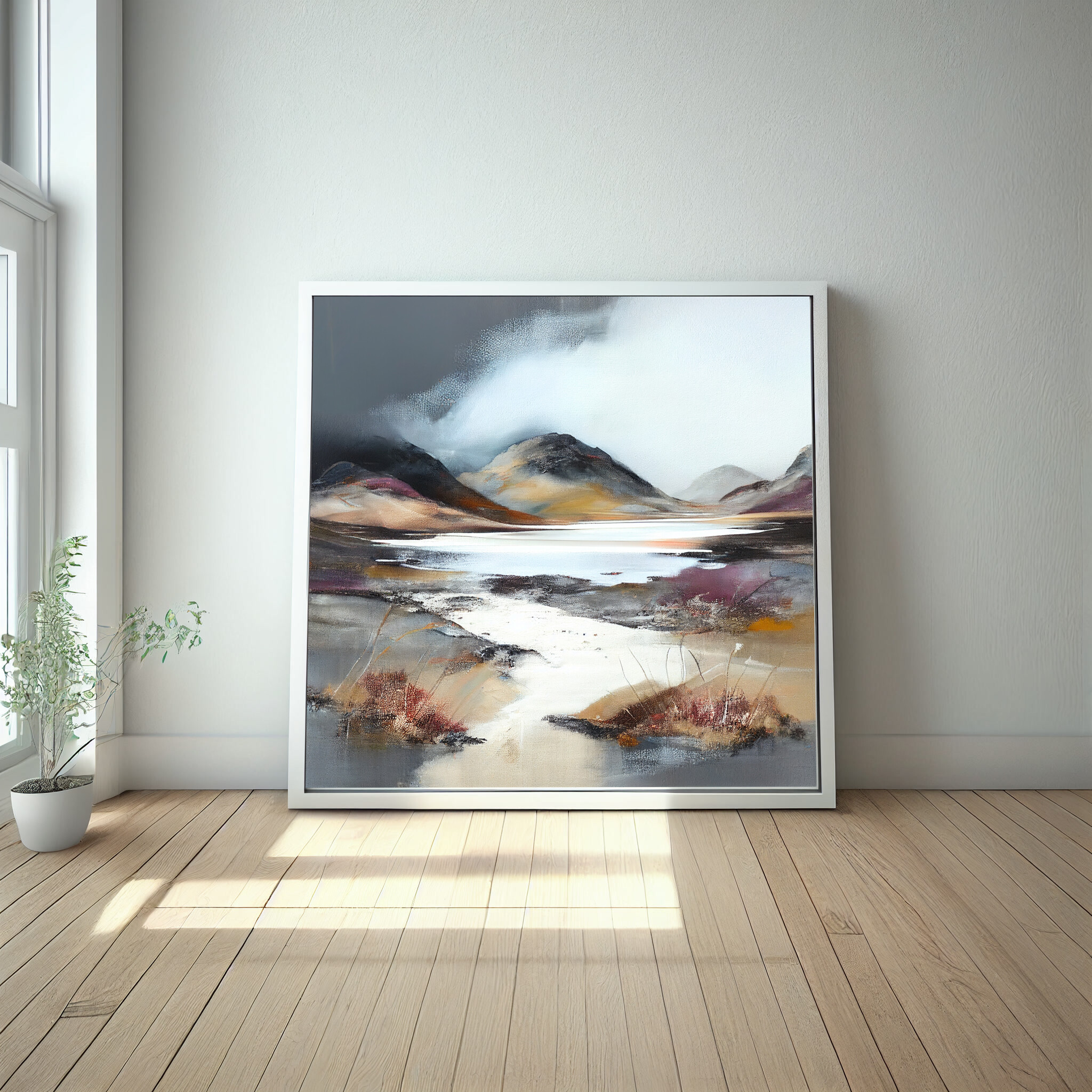 Highlands Abstract Grey Landscape Living Room Wall Art | Modern Home Decor -