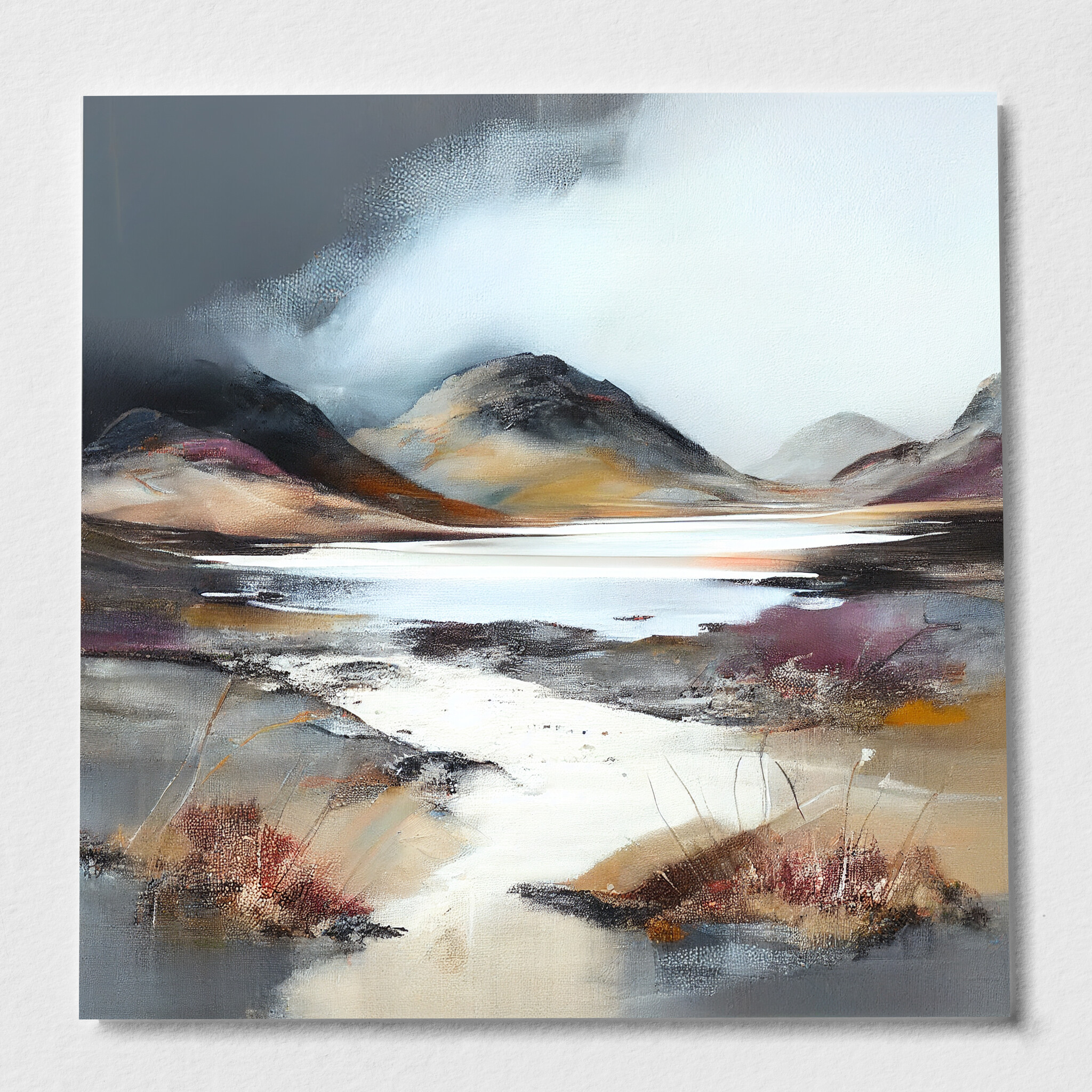 Highlands Abstract Grey Landscape Living Room Wall Art | Modern Home Decor - P