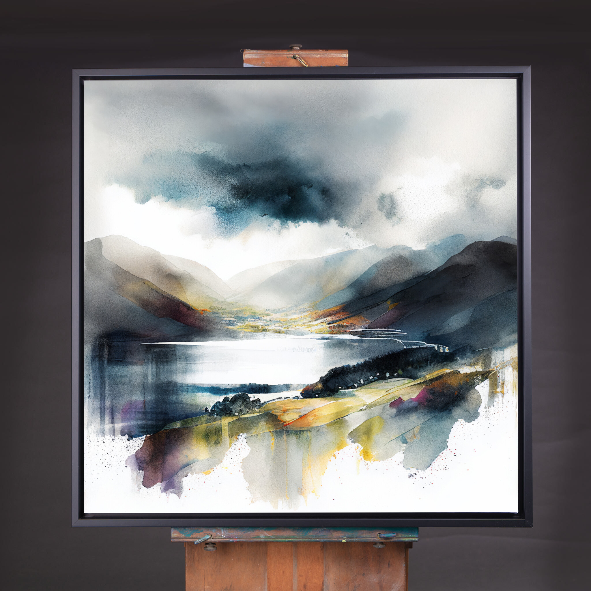 Lake District Watercolor Landscape Art | Blue Grey Living Room Wall Art Decor - CBF