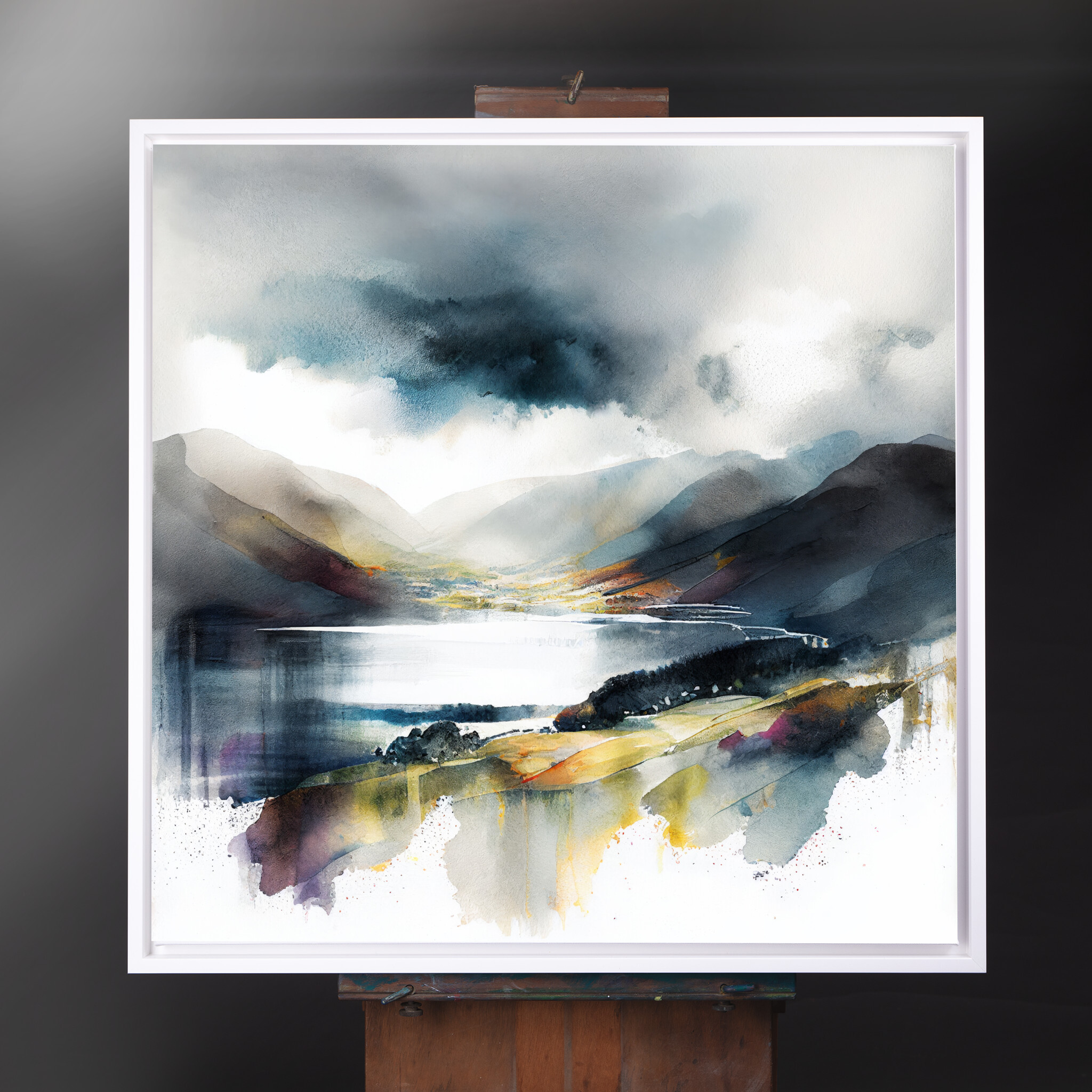 Lake District Watercolor Landscape Art | Blue Grey Living Room Wall Art Decor - CWF