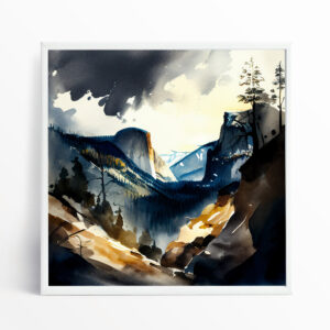 Highlands Watercolour Landscape Blue Art Living Room Wall Art | Impressionist Home Decor