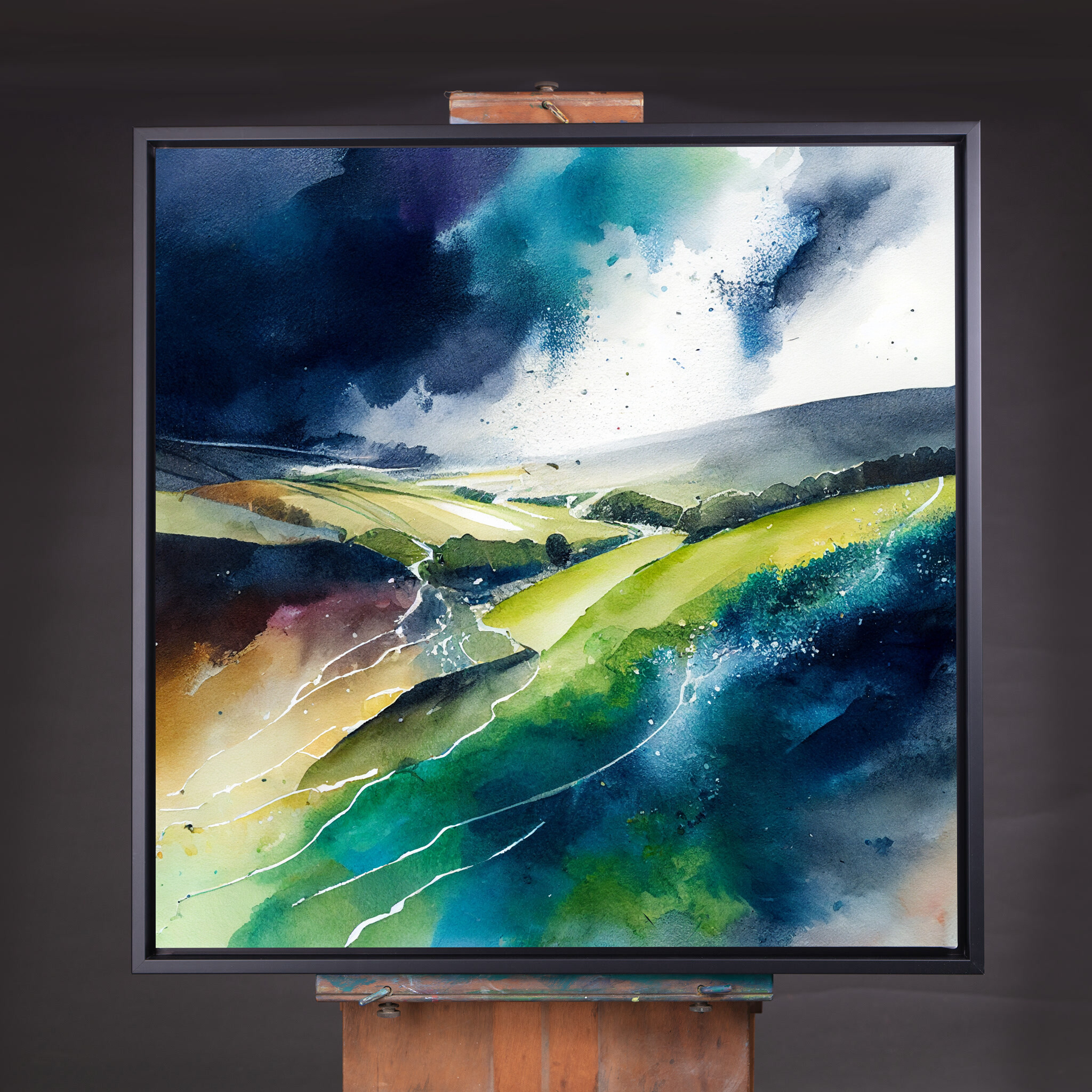 Sussex Watercolour Landscape Blue Green Living Room Wall Art | Modern Home Decor - CBF