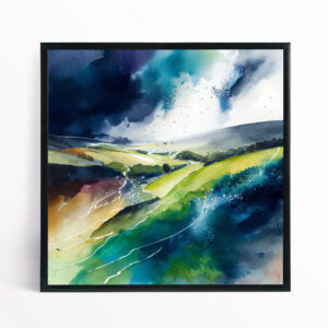 Sussex Watercolour Landscape Blue Green Living Room Wall Art | Modern Home Decor - BFP