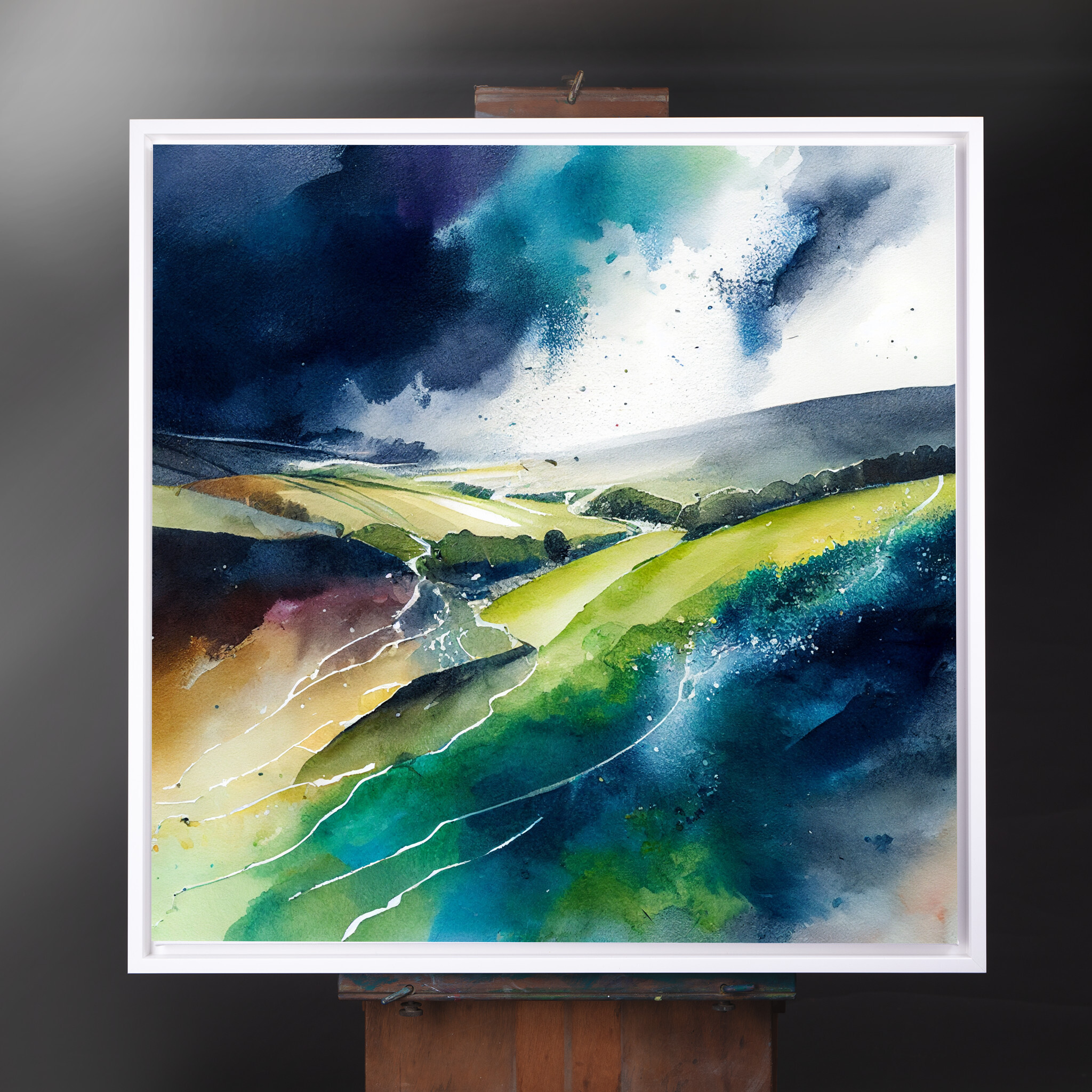 Sussex Watercolour Landscape Blue Green Living Room Wall Art | Modern Home Decor - CWF