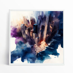 New York Cityscape Abstract Blue and Purple Living Room Wall Art | Modern Home Decor