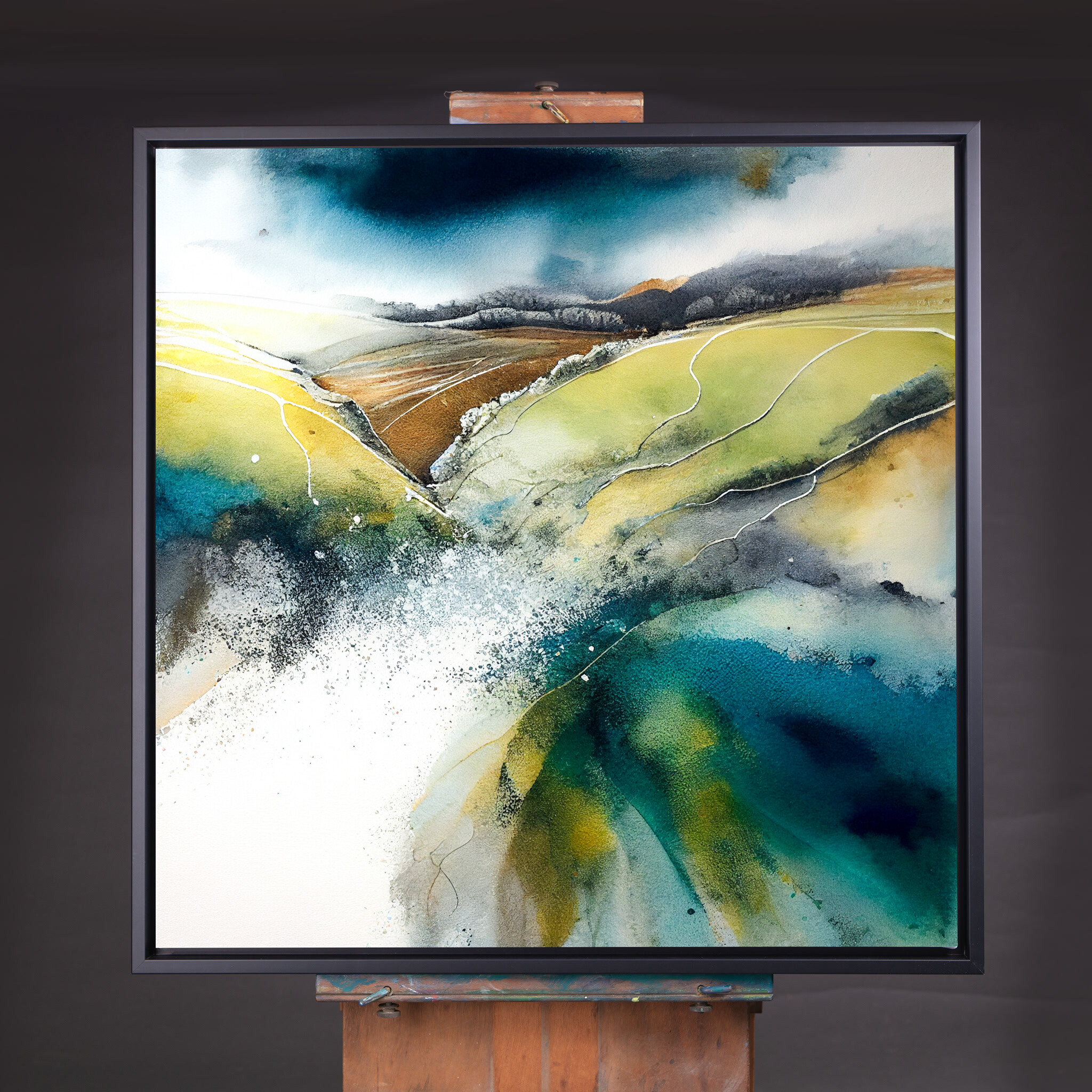 Southdowns Abstract Landscape Green Blue Living Room Wall Art | Modern Home Decor - CBF