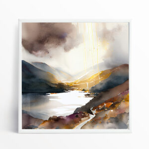 Lake District Impressionist Warm Tones Living Room Wall Art | Golden Landscape Home Decor