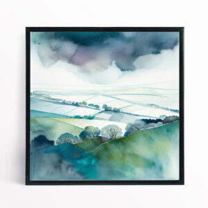 Southdowns Watercolor Landscape Green Living Room Art | Nature Wall Decor - BFP