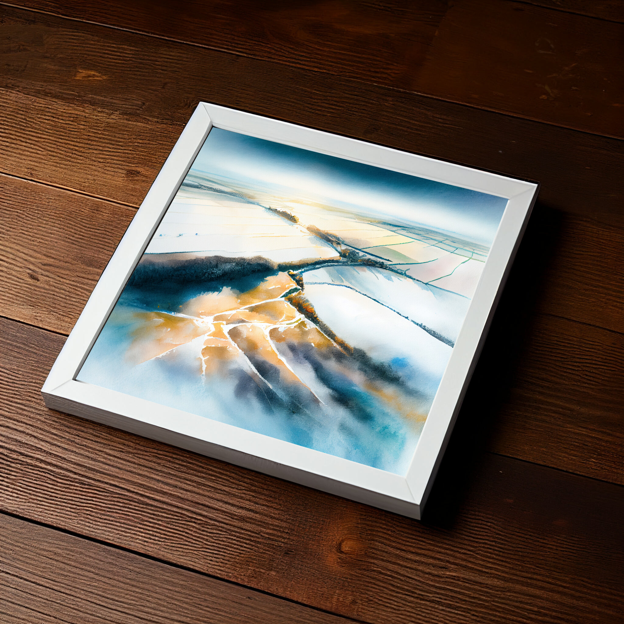 Southdowns Watercolor Landscape Blue Art for Living Room | Impressionist Canvas Print -