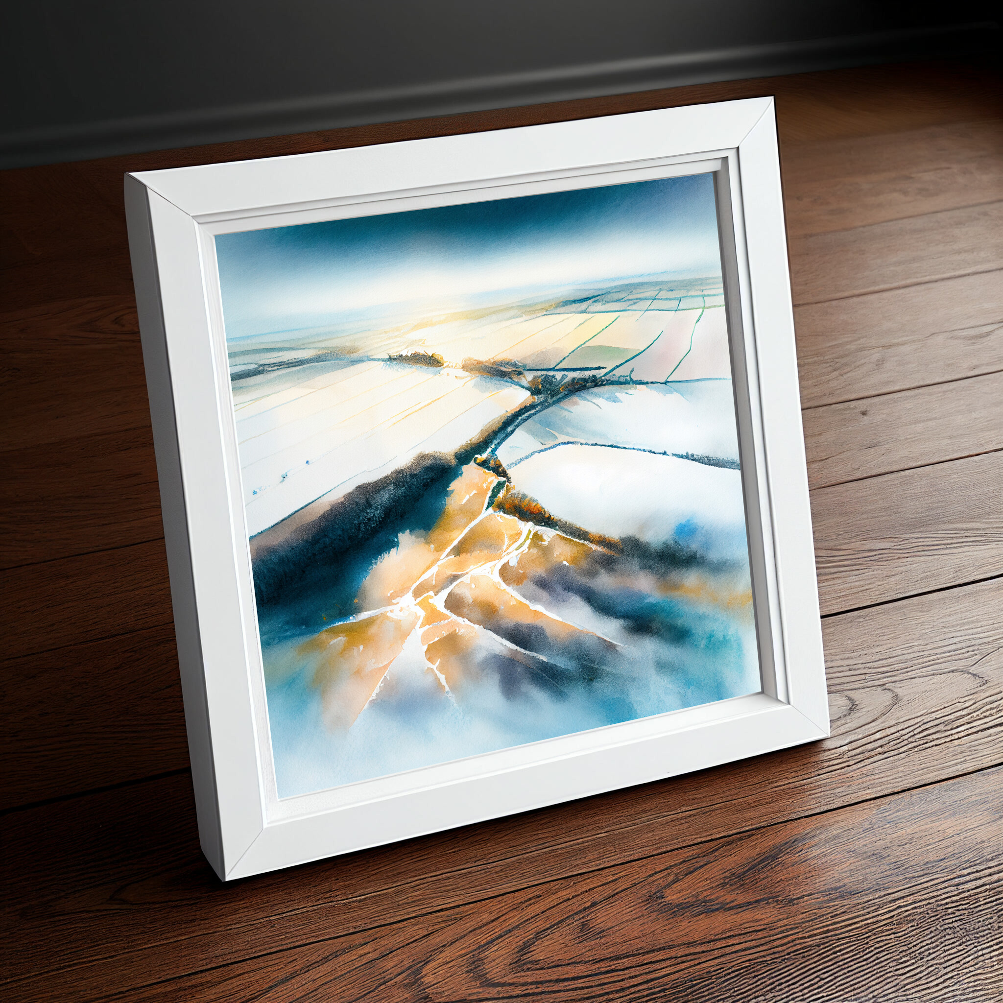 Southdowns Watercolor Landscape Blue Art for Living Room | Impressionist Canvas Print -