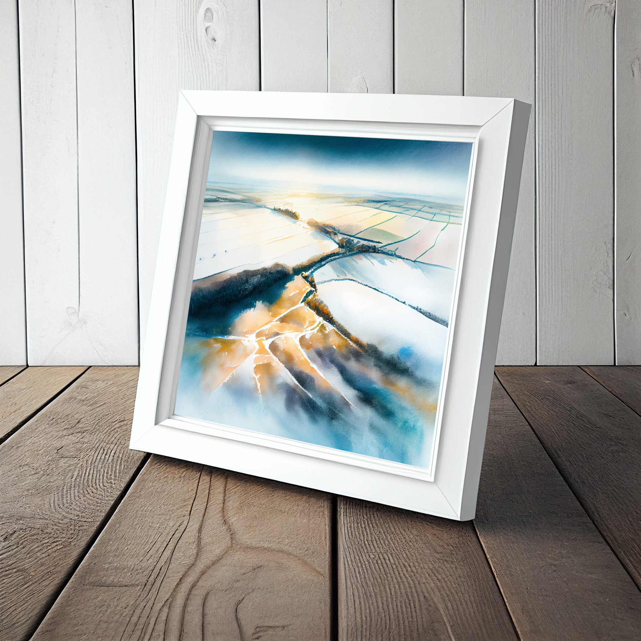 Southdowns Watercolor Landscape Blue Art for Living Room | Impressionist Canvas Print -