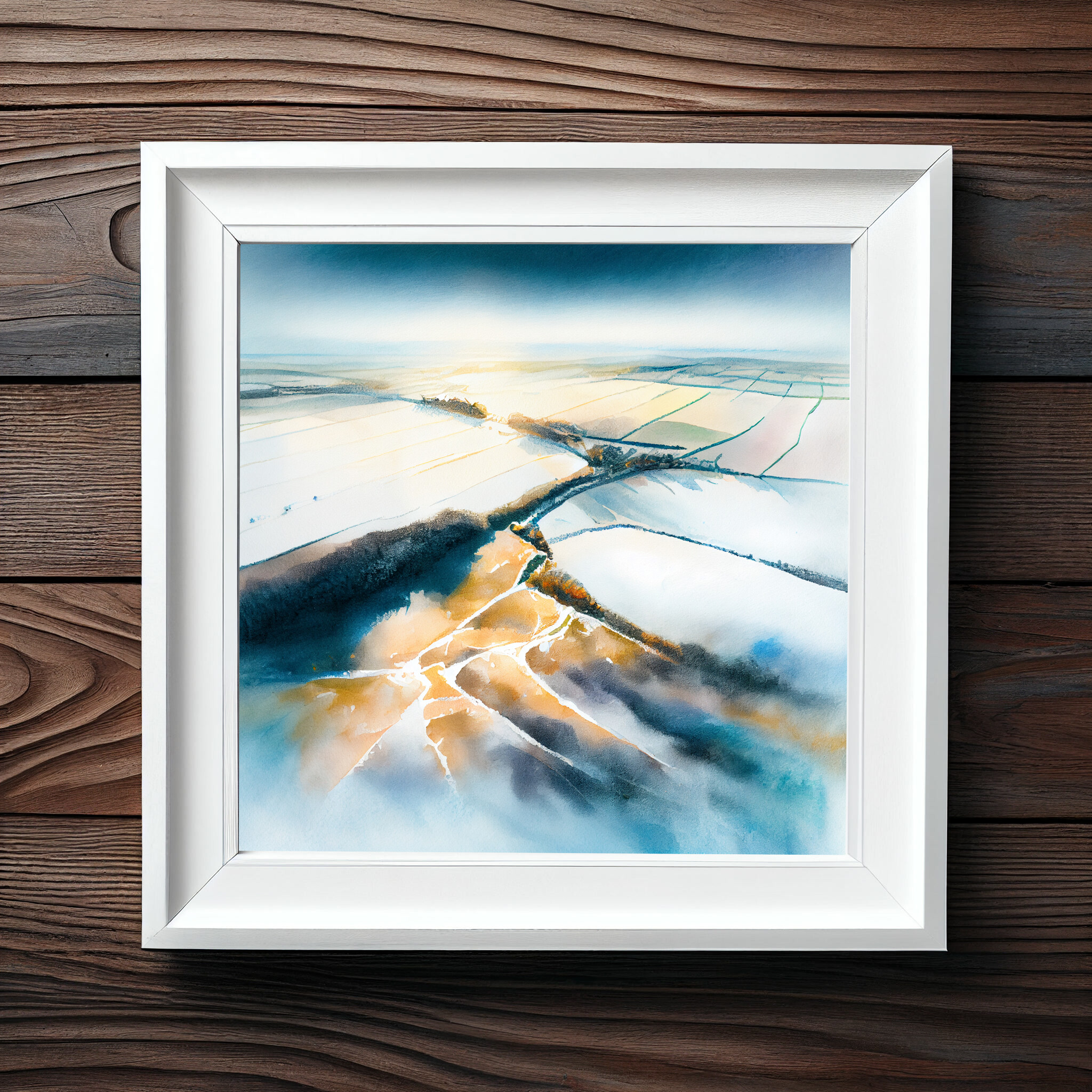 Southdowns Watercolor Landscape Blue Art for Living Room | Impressionist Canvas Print -
