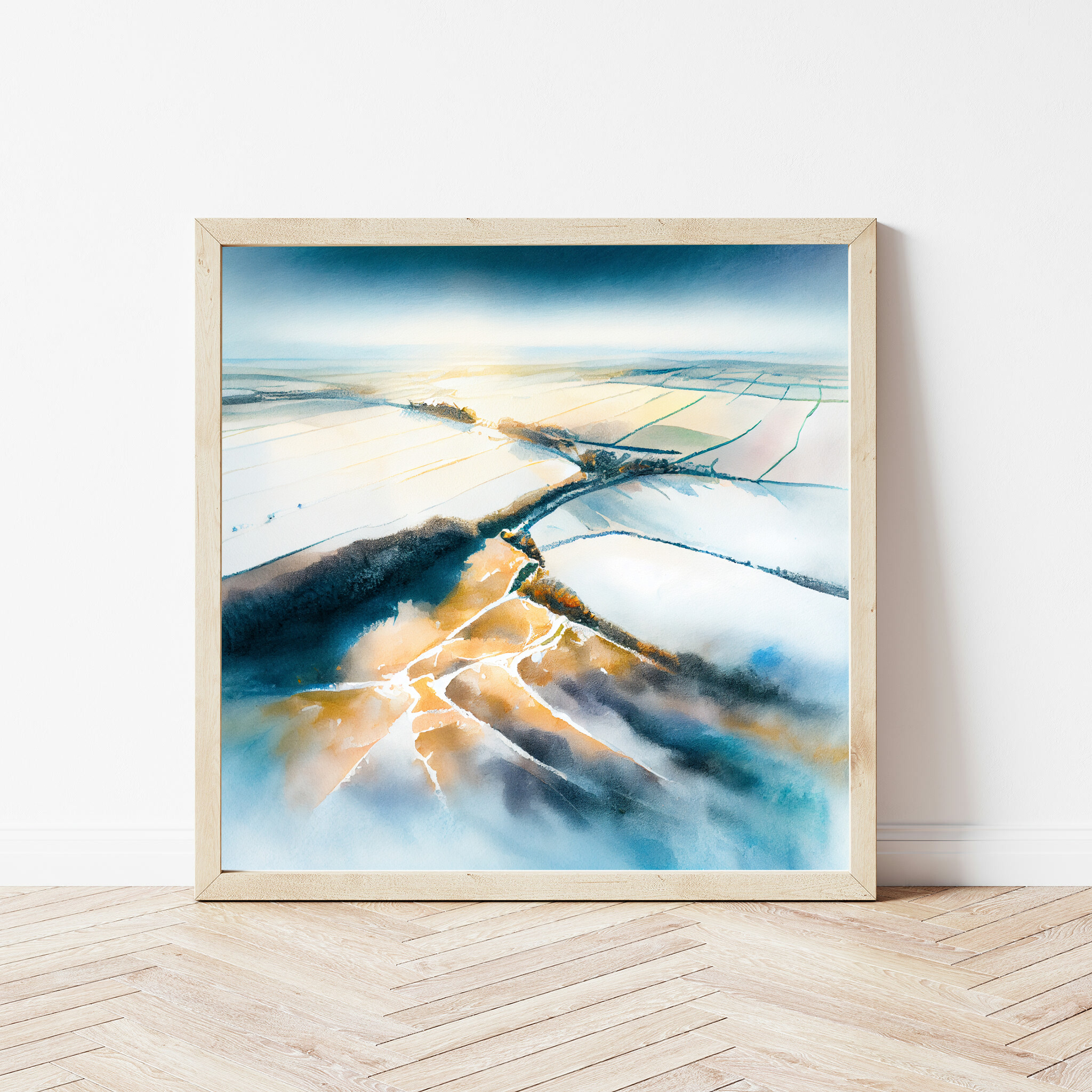 Southdowns Watercolor Landscape Blue Art for Living Room | Impressionist Canvas Print -