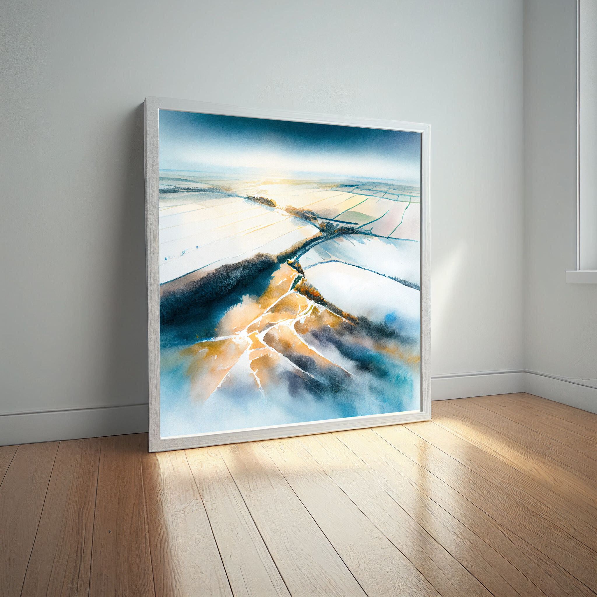 Southdowns Watercolor Landscape Blue Art for Living Room | Impressionist Canvas Print -