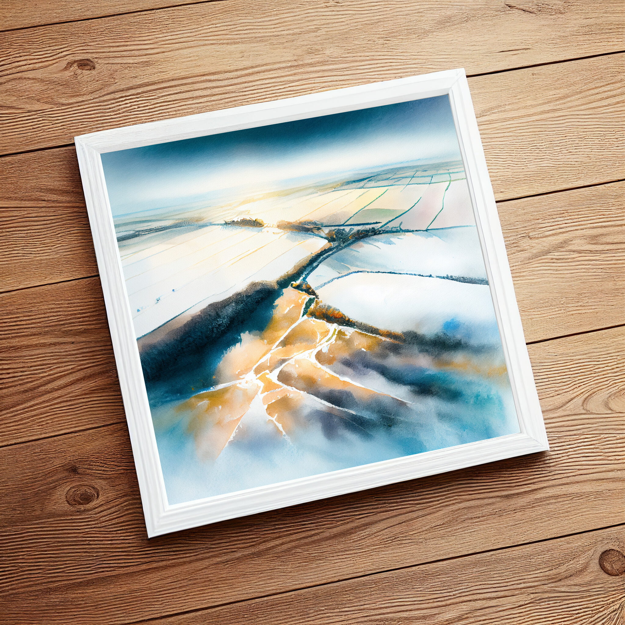 Southdowns Watercolor Landscape Blue Art for Living Room | Impressionist Canvas Print -