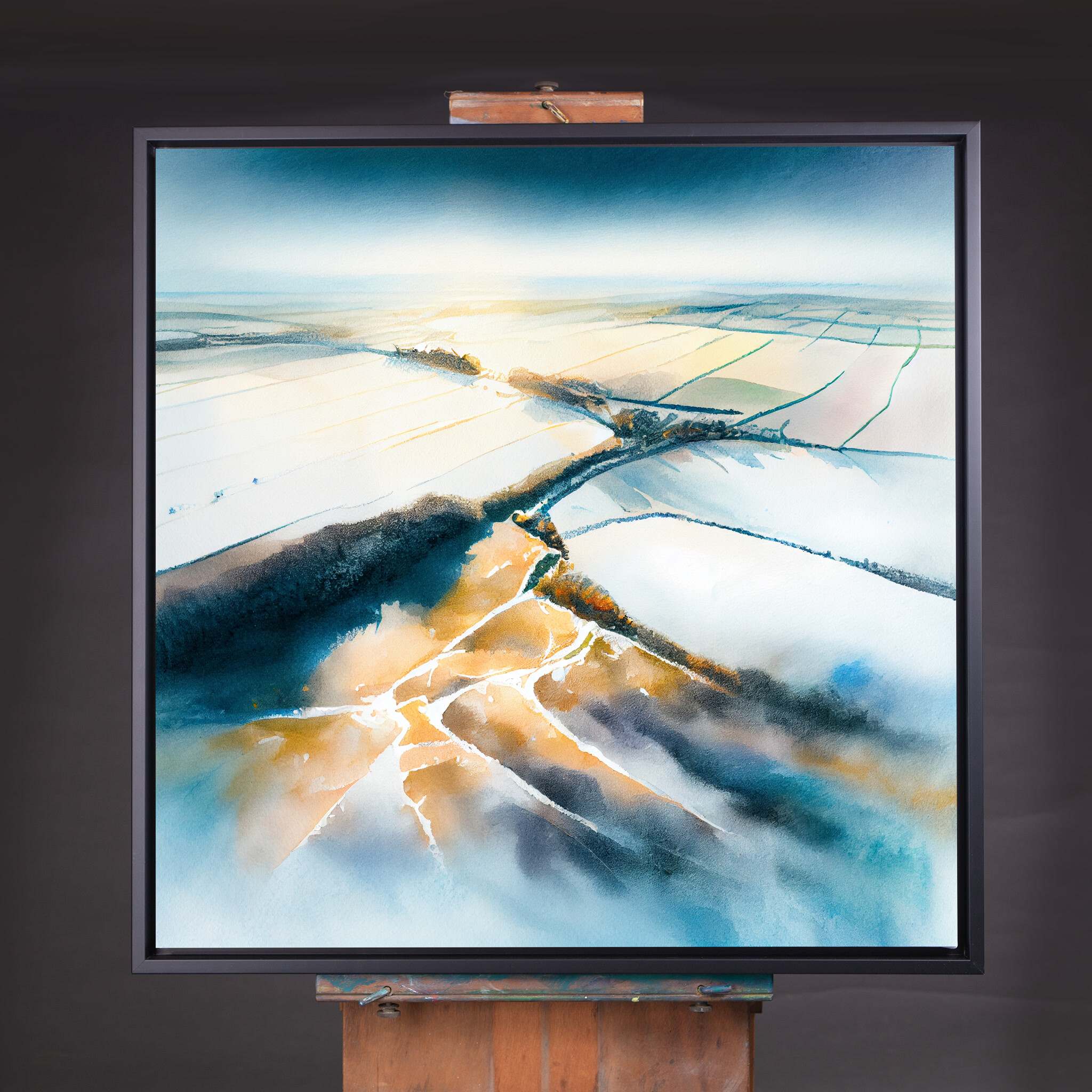 Southdowns Watercolor Landscape Blue Art for Living Room | Impressionist Canvas Print - CBF