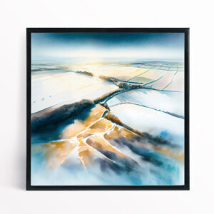 Southdowns Watercolor Landscape Blue Art for Living Room | Impressionist Canvas Print - BFP