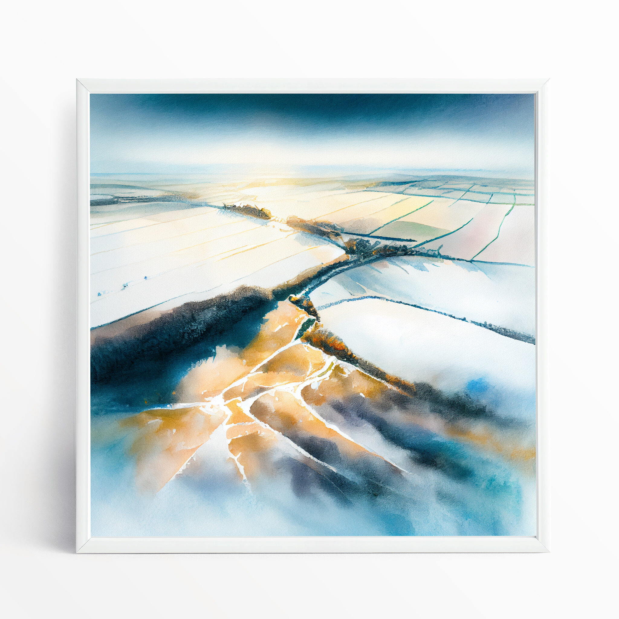 Southdowns Watercolor Landscape Blue Art for Living Room | Impressionist Canvas Print - WFP