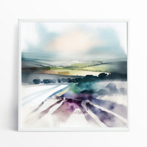 Southdowns Abstract Green Living Room Wall Art | Modern Hills Landscape Decor