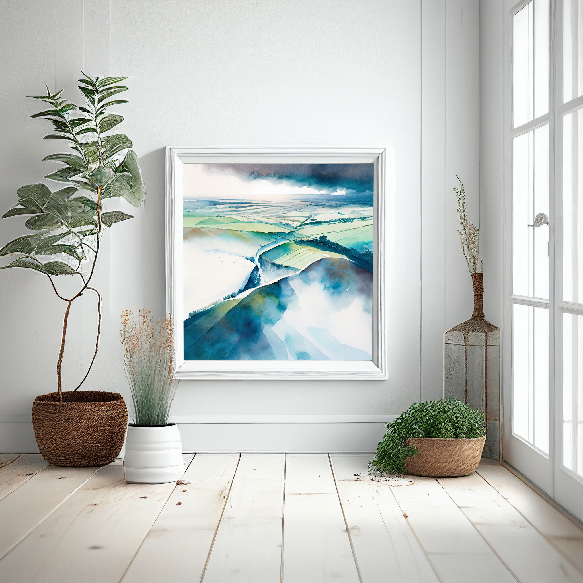Southdowns Impressionist Green Blue Bedroom Wall Art | Perfect Home Decor -