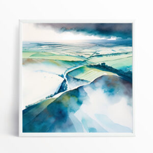 Southdowns Impressionist Green Blue Bedroom Wall Art | Perfect Home Decor
