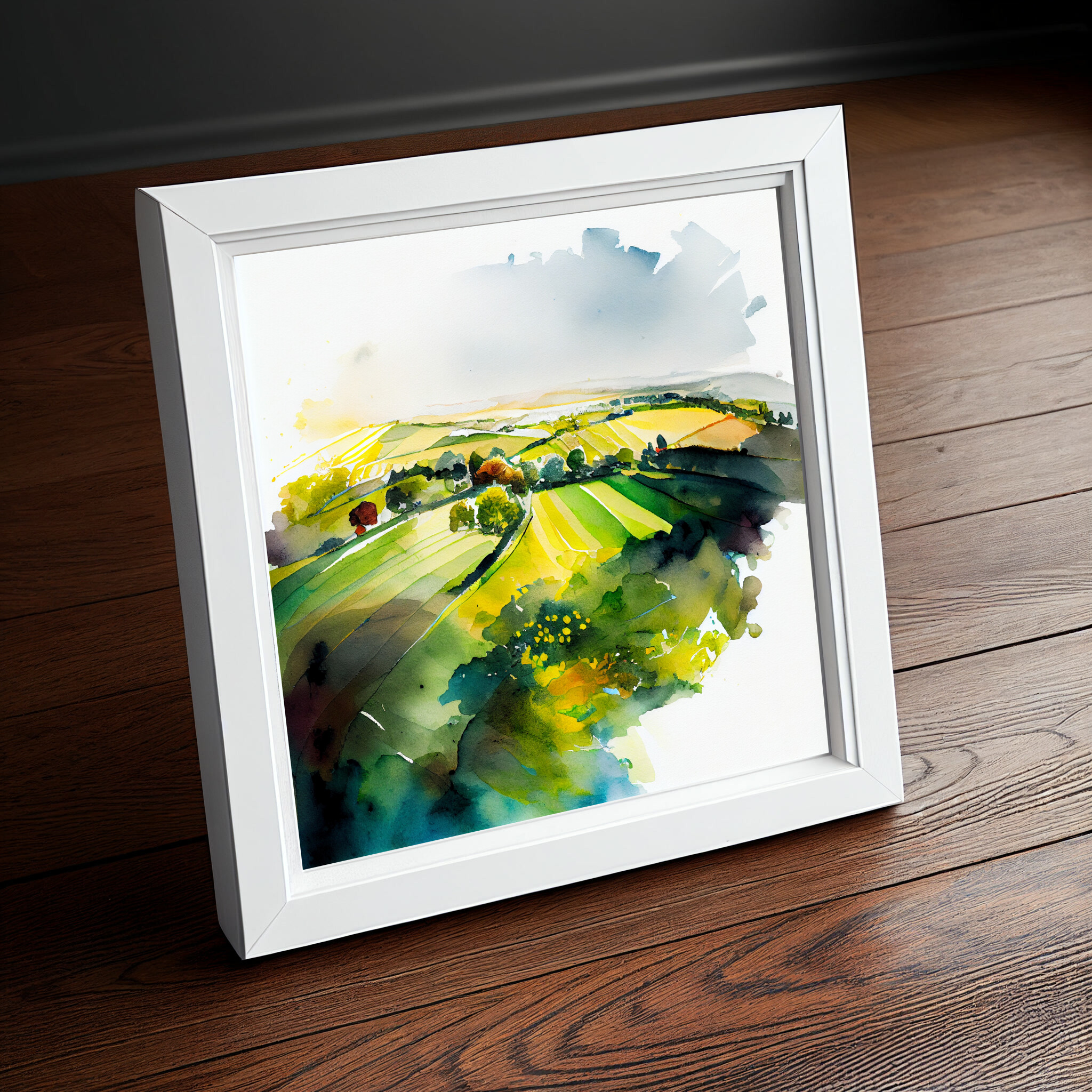 Southdowns Watercolor Landscape Green Countryside Living Room Art | Serene Home Decor -