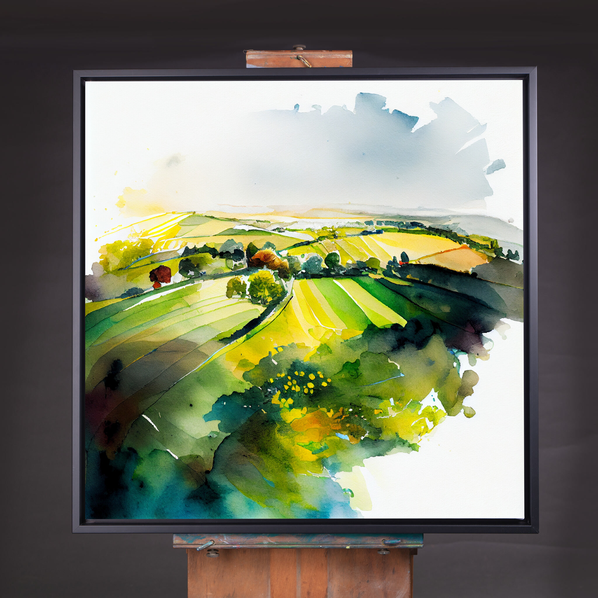 Southdowns Watercolor Landscape Green Countryside Living Room Art | Serene Home Decor - CBF