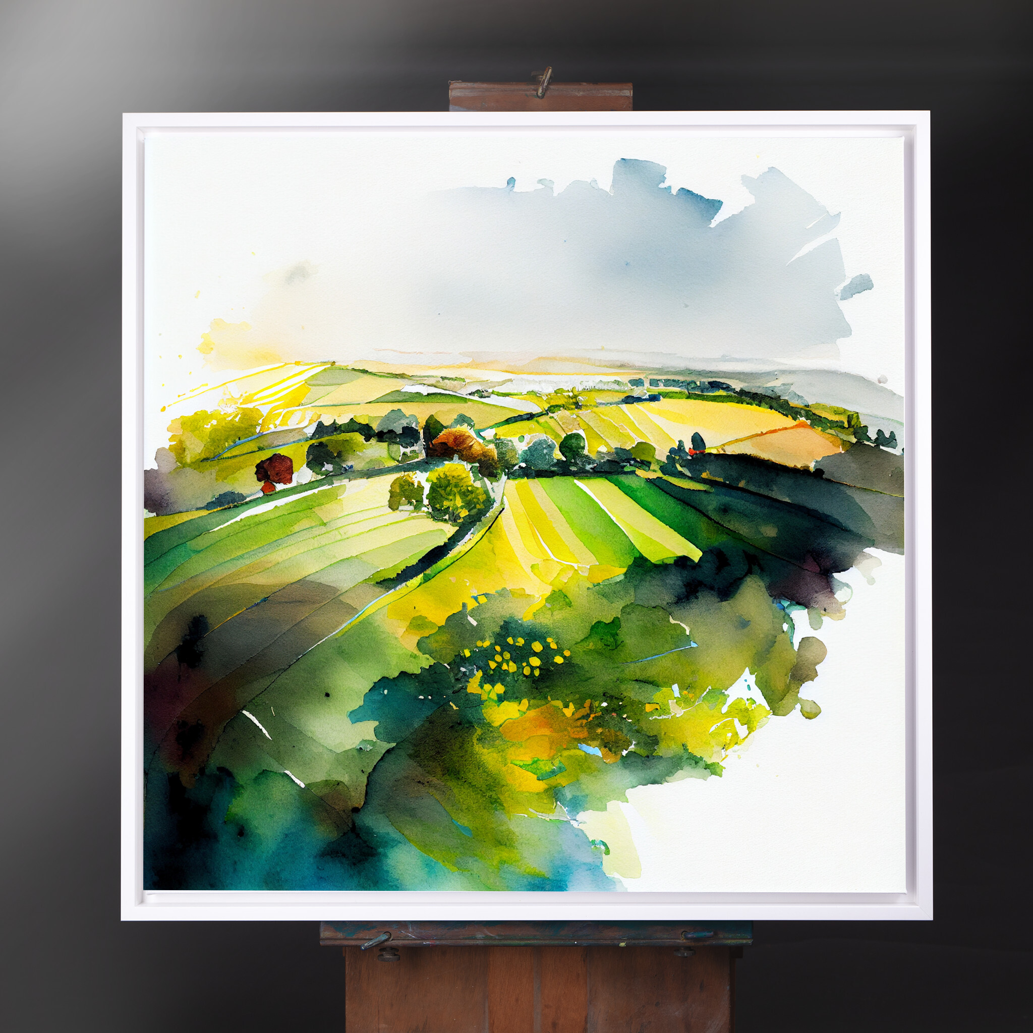 Southdowns Watercolor Landscape Green Countryside Living Room Art | Serene Home Decor - CWF