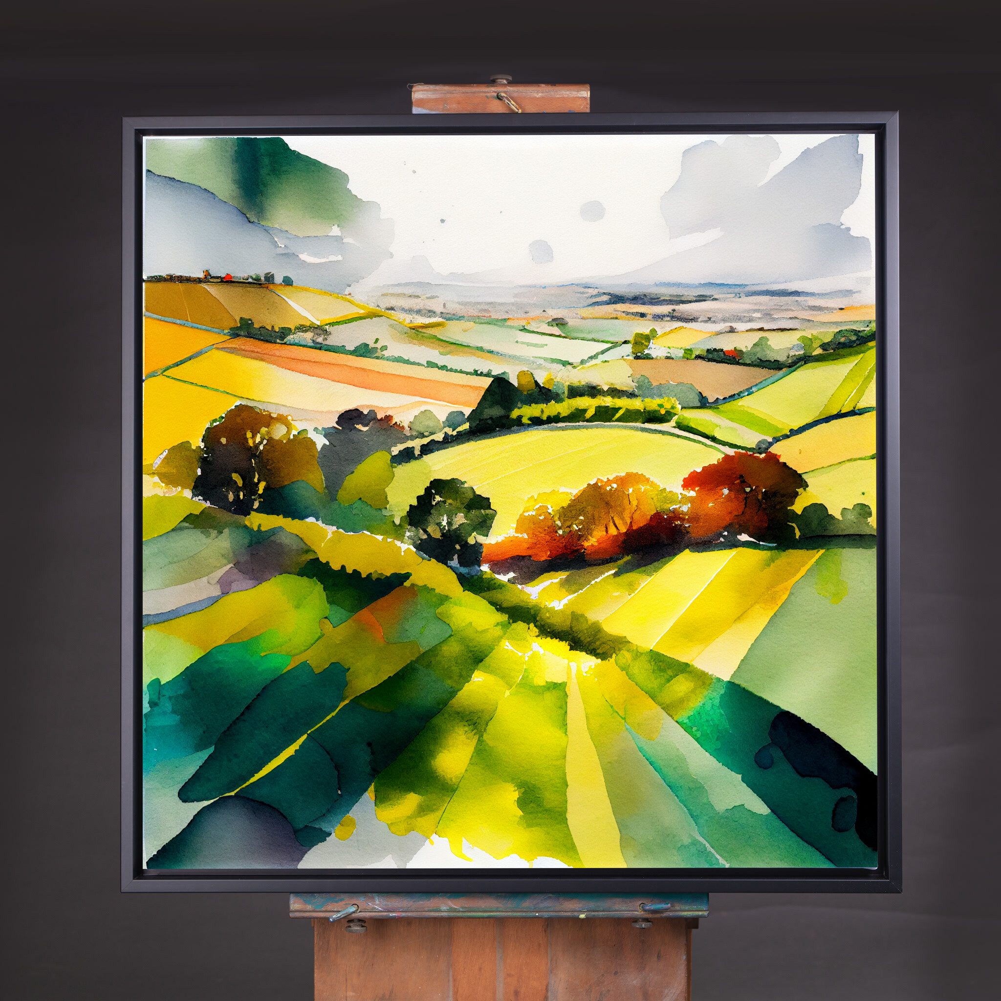 Southdowns Watercolour Green Earth Tones Living Room Wall Art | Serene Landscape Decor - CBF