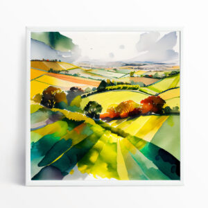 Southdowns Watercolour Green Earth Tones Living Room Wall Art | Serene Landscape Decor