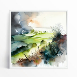 Southdowns Watercolour Green Art Living Room Wall Art | Abstract Landscape Home Decor