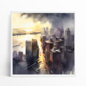 New York Abstract Cityscape Grey Living Room Art | Modern Skyline Home Decor