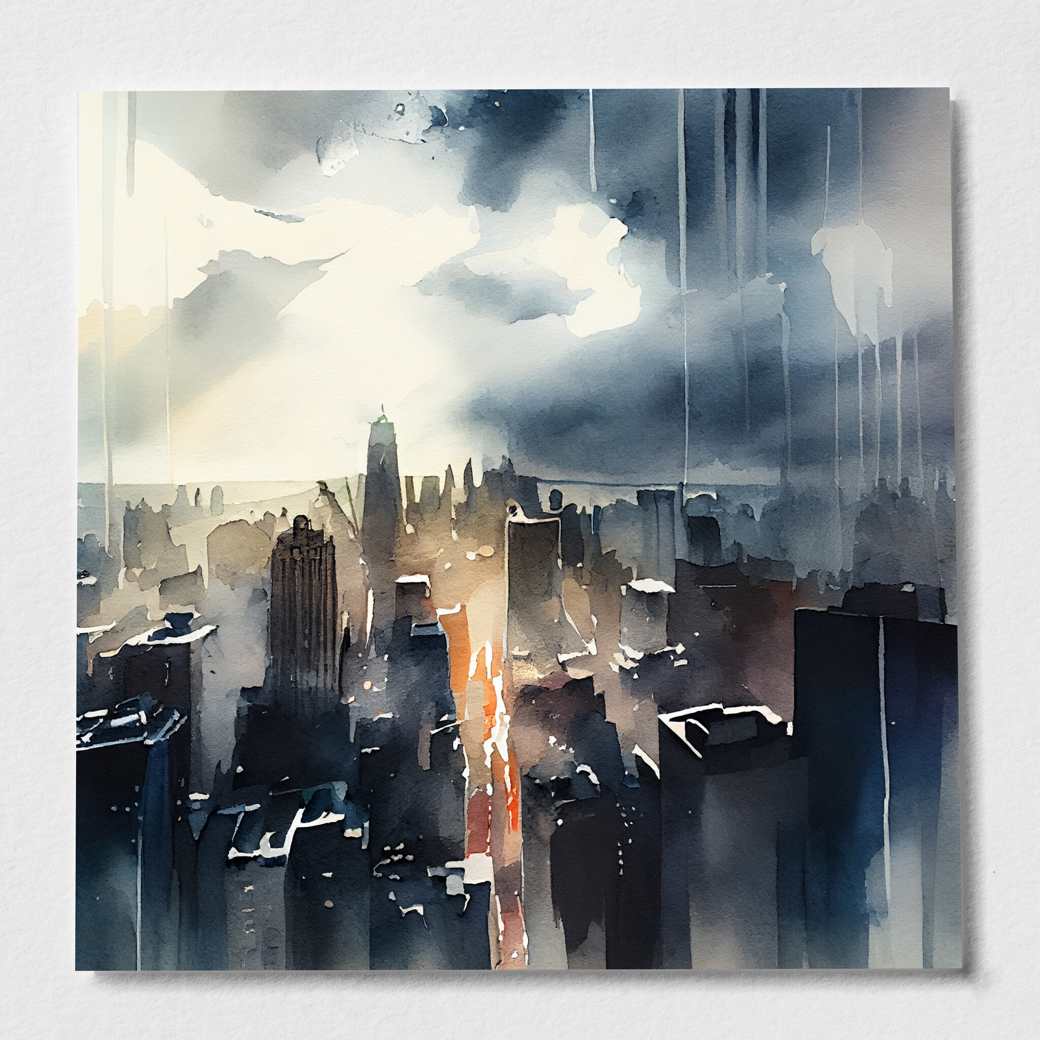 New York Cityscape Watercolour Grey Tones Living Room Wall Art | Modern Urban Canvas Print - P