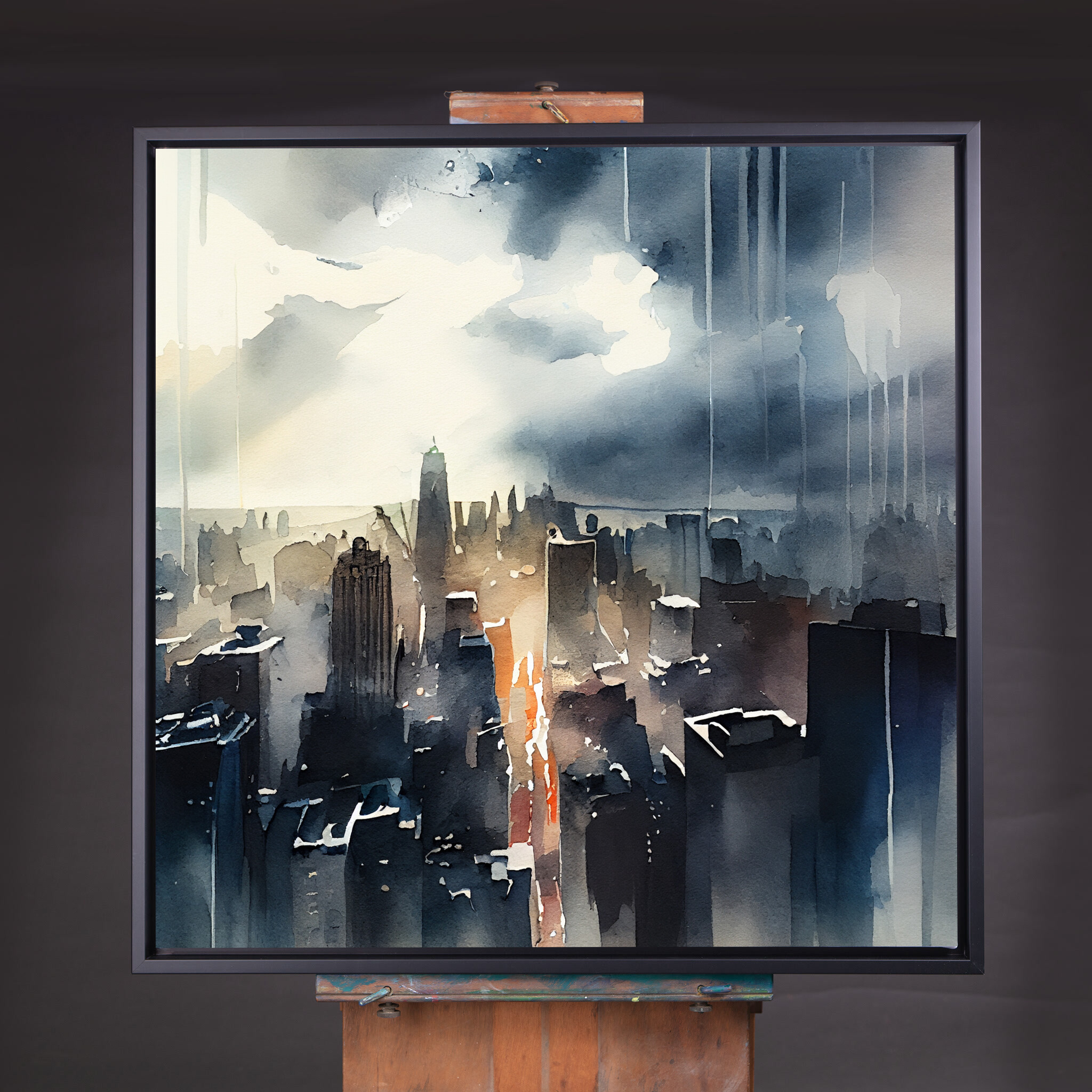 New York Cityscape Watercolour Grey Tones Living Room Wall Art | Modern Urban Canvas Print - CBF