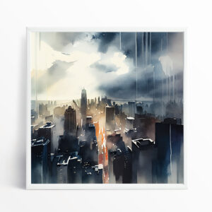 New York Cityscape Watercolour Grey Tones Living Room Wall Art | Modern Urban Canvas Print