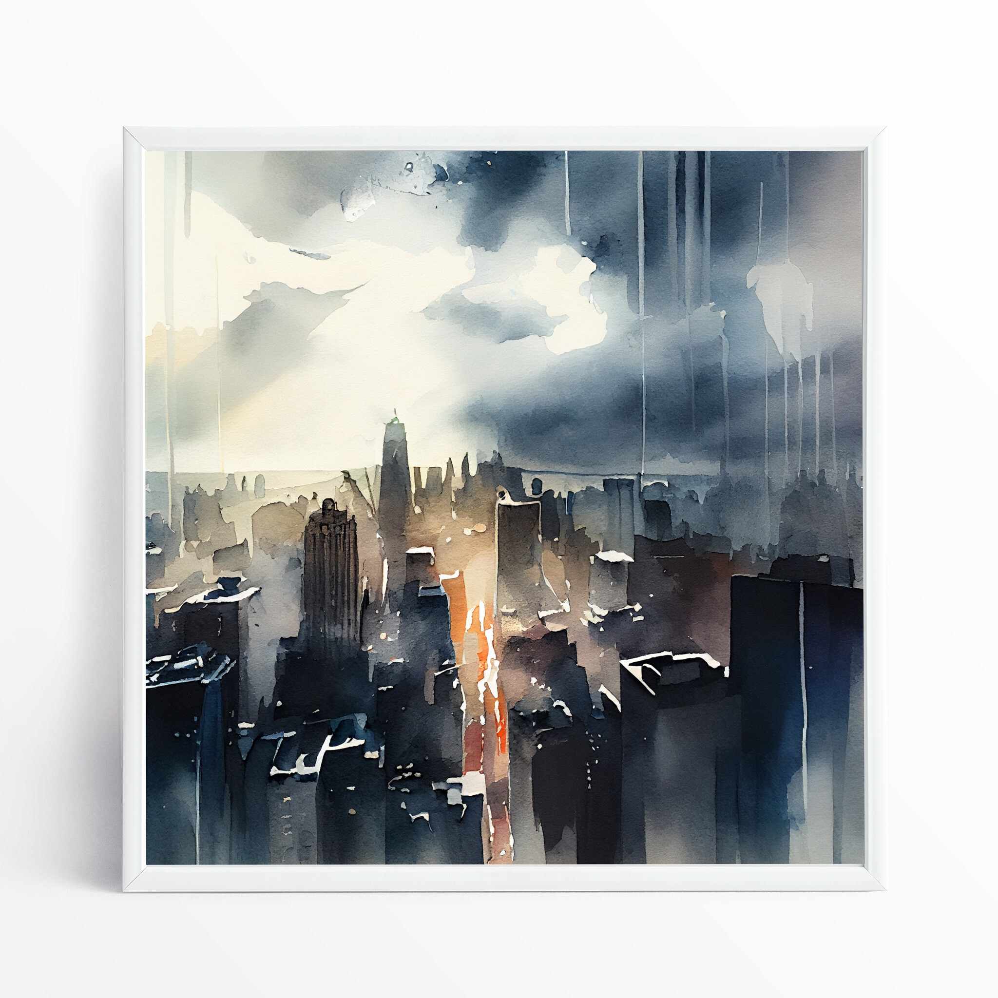 New York Cityscape Watercolour Grey Tones Living Room Wall Art | Modern Urban Canvas Print - WFP