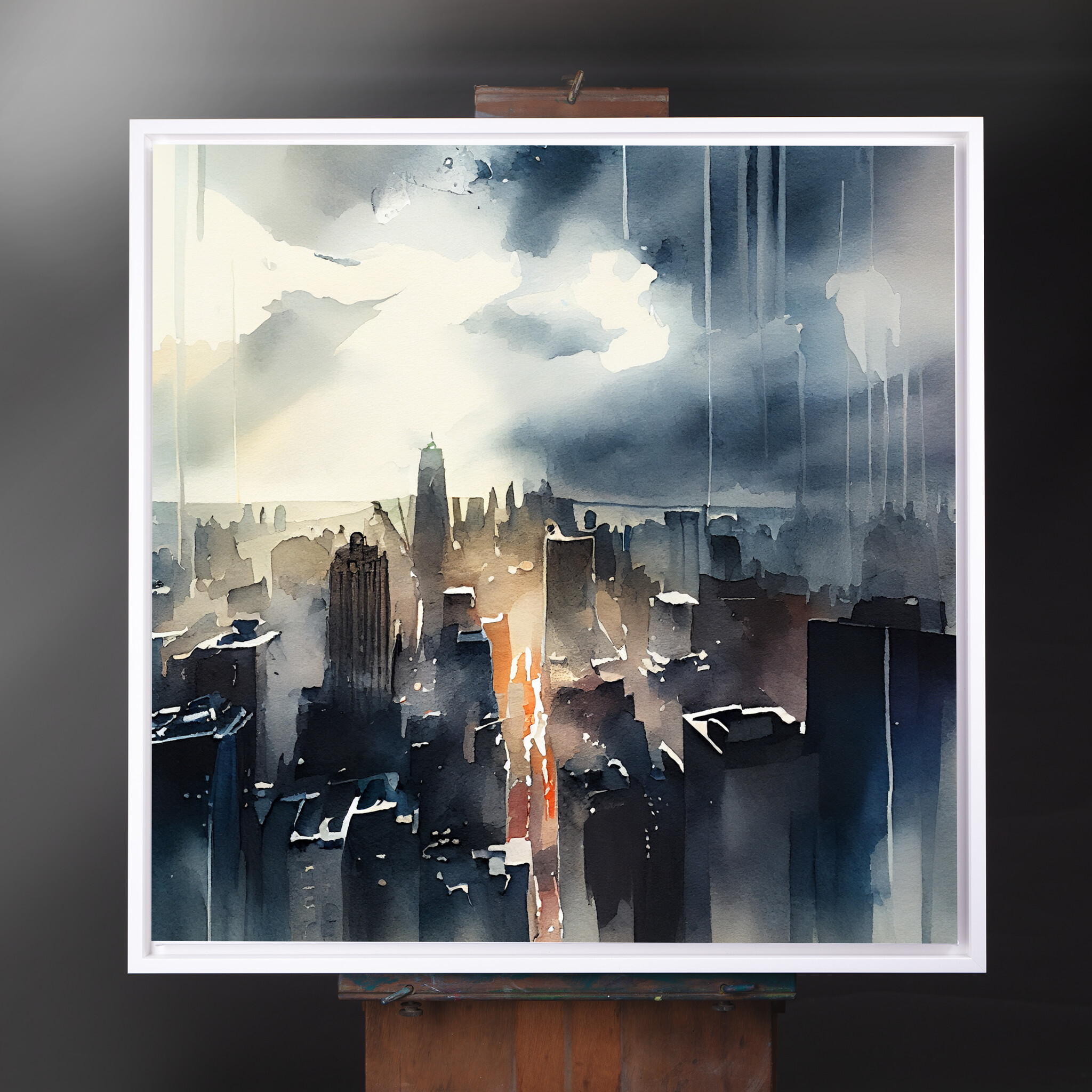 New York Cityscape Watercolour Grey Tones Living Room Wall Art | Modern Urban Canvas Print - CWF