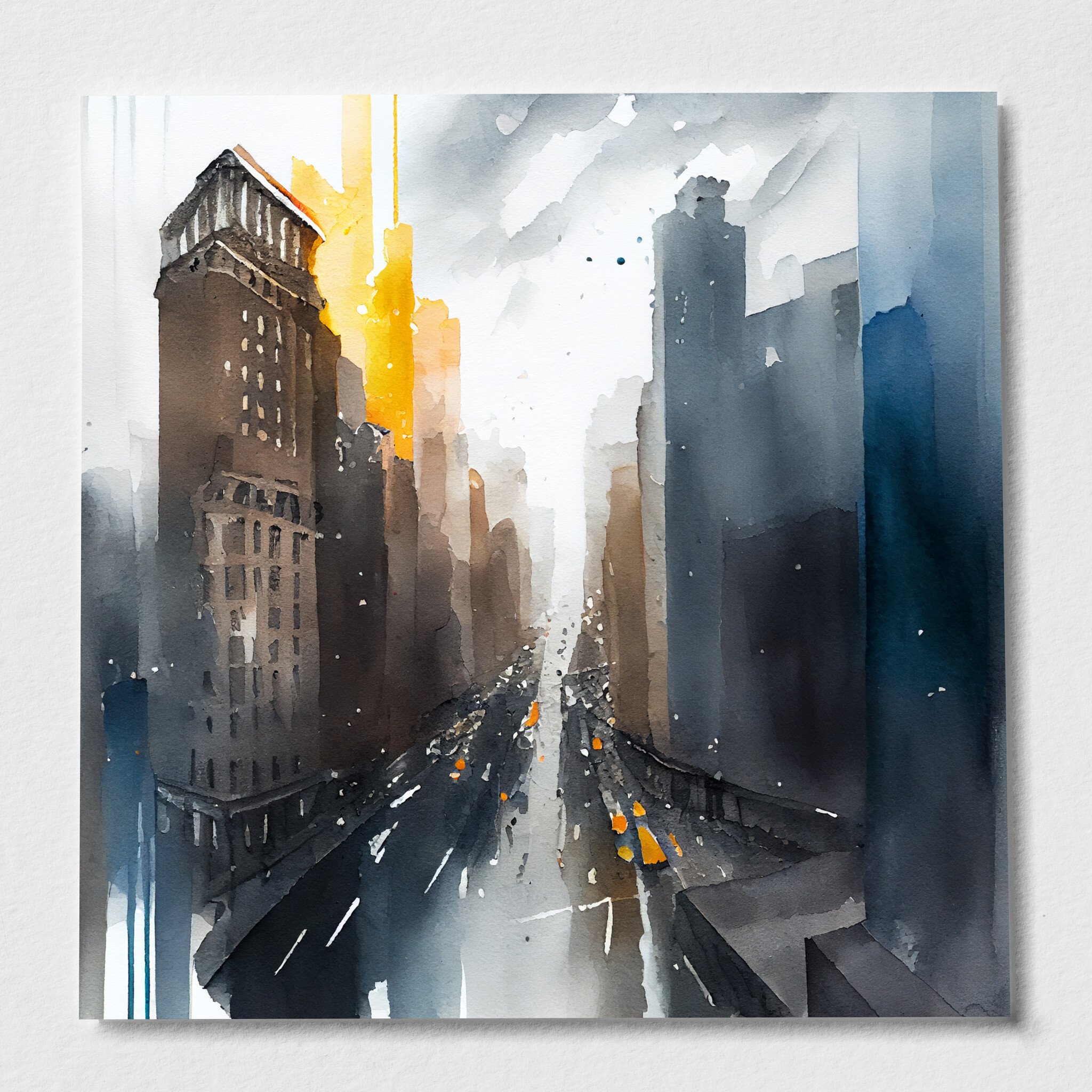 New York Cityscape Watercolour Grey Tones Living Room Wall Art | Modern Urban Home Decor - P