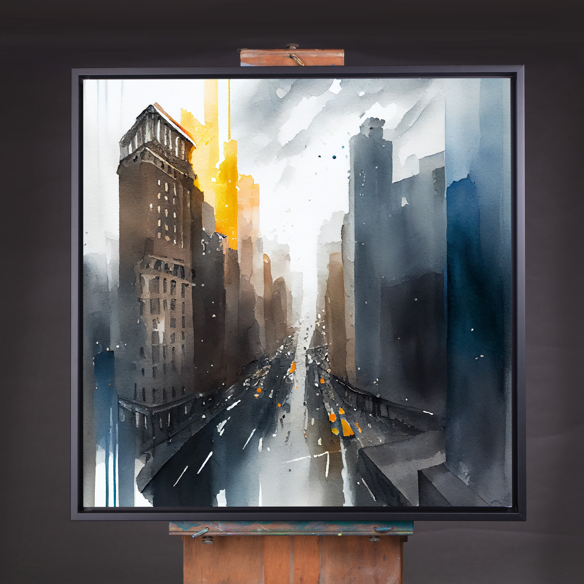 New York Cityscape Watercolour Grey Tones Living Room Wall Art | Modern Urban Home Decor - CBF