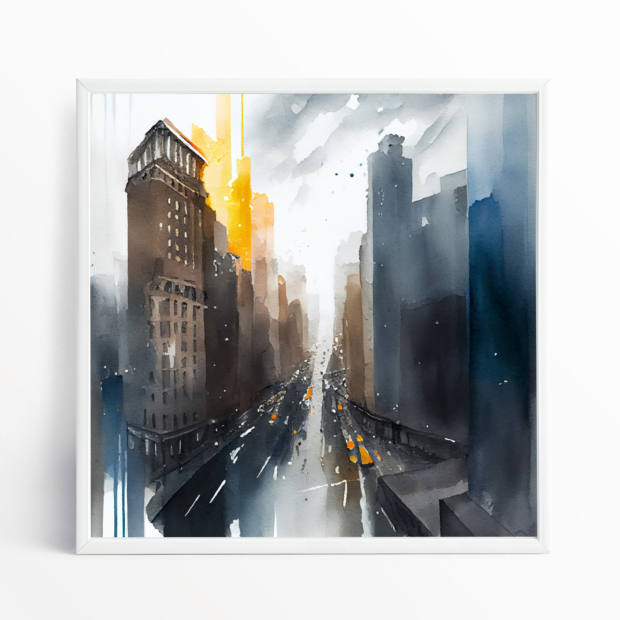 New York Cityscape Watercolour Grey Tones Living Room Wall Art | Modern Urban Home Decor - WFP