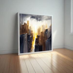 New York Cityscape Abstract Warm Tones Living Room Wall Art | Gold Accents Home Decor - abstract, cityscape, warm tones, living room art, office art