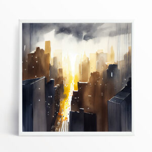 New York Cityscape Abstract Warm Tones Living Room Wall Art | Gold Accents Home Decor