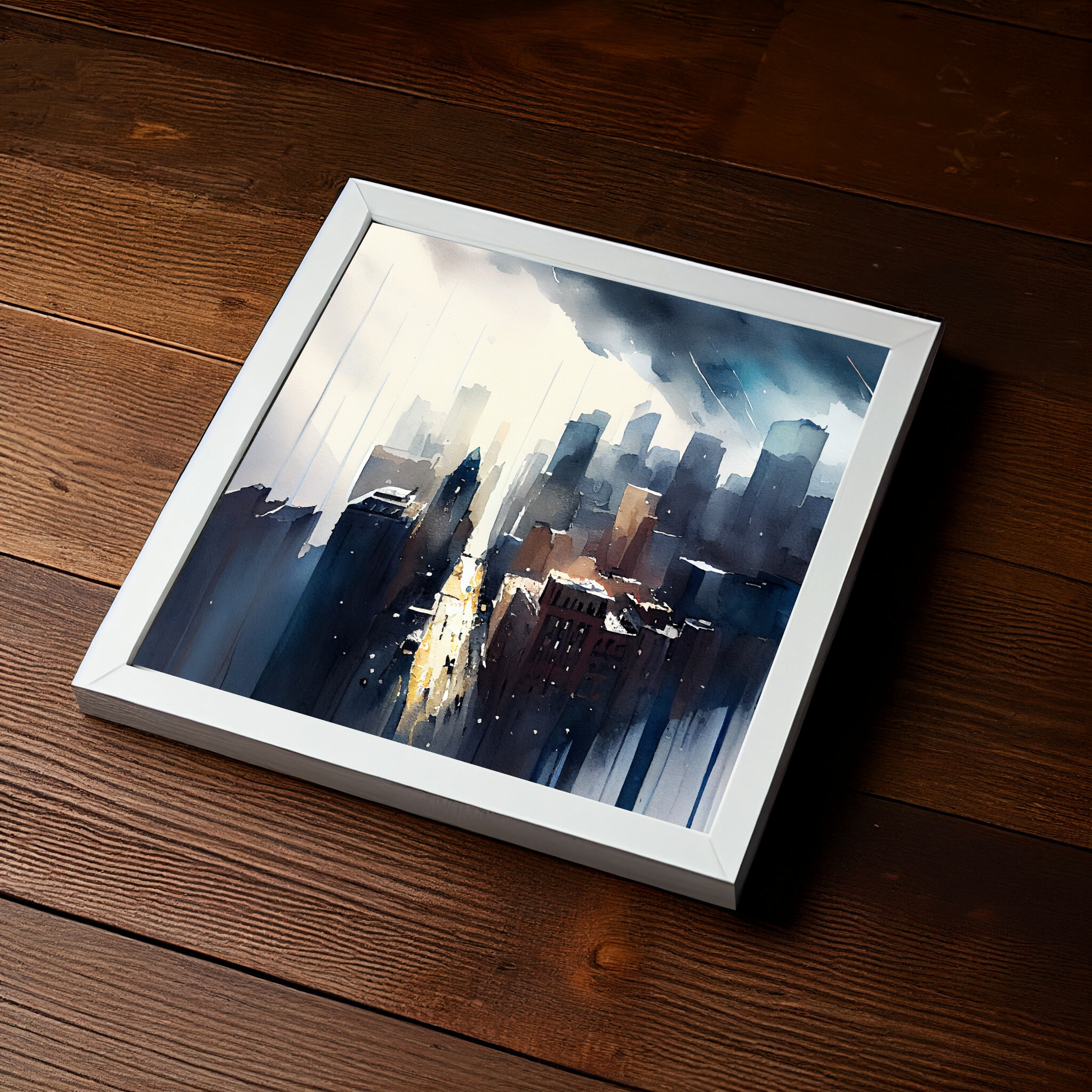 New York Cityscape Watercolor Blue Art Living Room Wall Art | Urban Scene Home Decor -