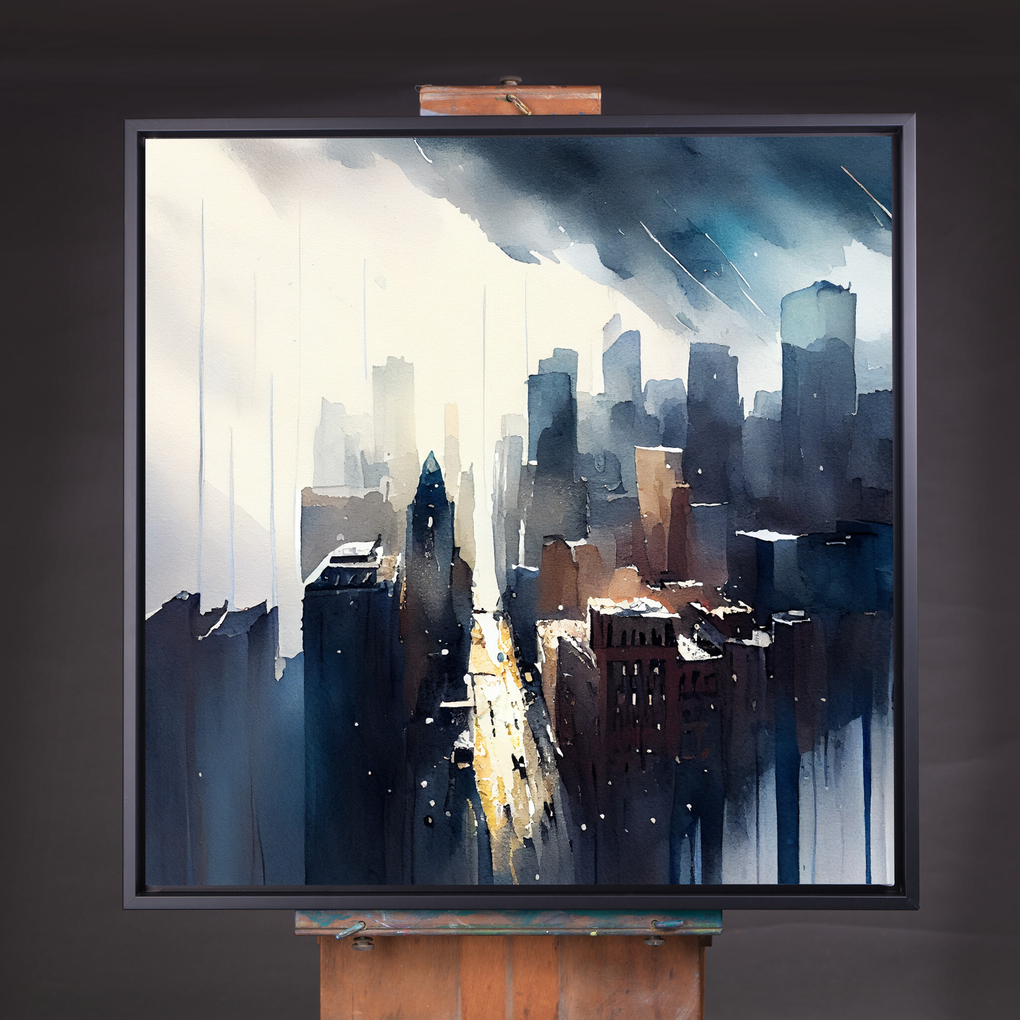 New York Cityscape Watercolor Blue Art Living Room Wall Art | Urban Scene Home Decor - CBF