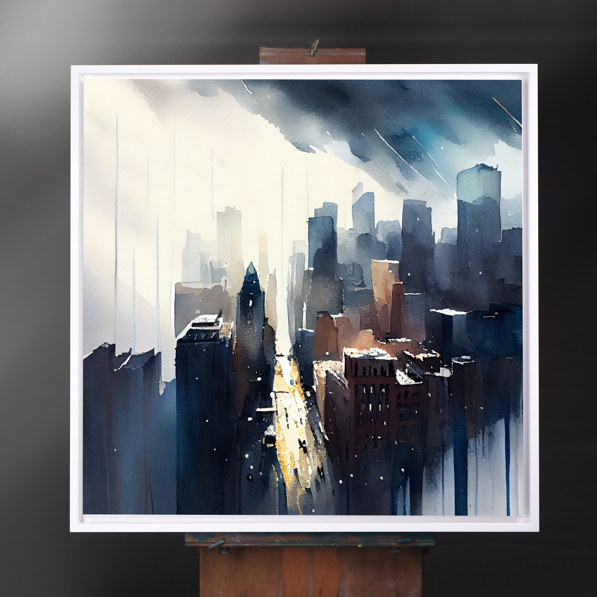 New York Cityscape Watercolor Blue Art Living Room Wall Art | Urban Scene Home Decor - CWF